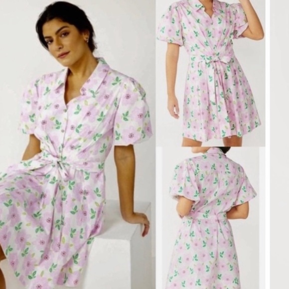 Draper James Dresses & Skirts - DRAPER JAMES puff sleeve shirt dress in pink/ivory